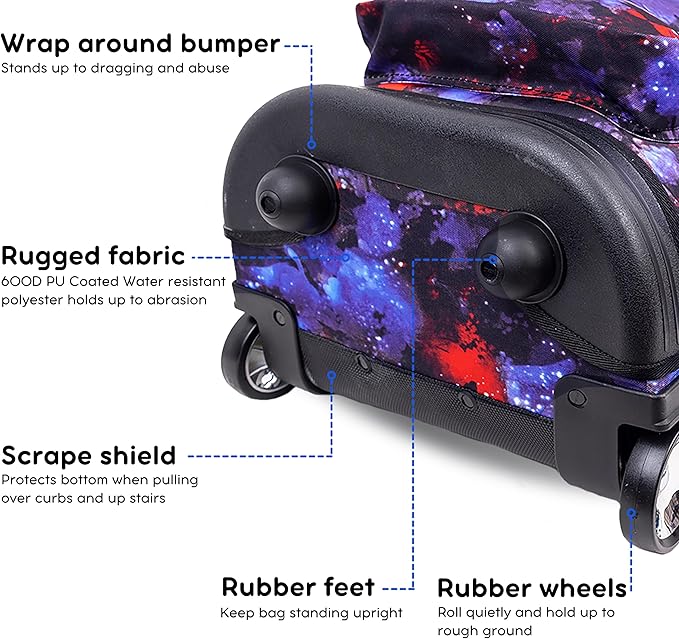 J World Sunrise Kids Rolling Backpack for Girls Boys. Roller Bookbag With Wheels For School, Galax