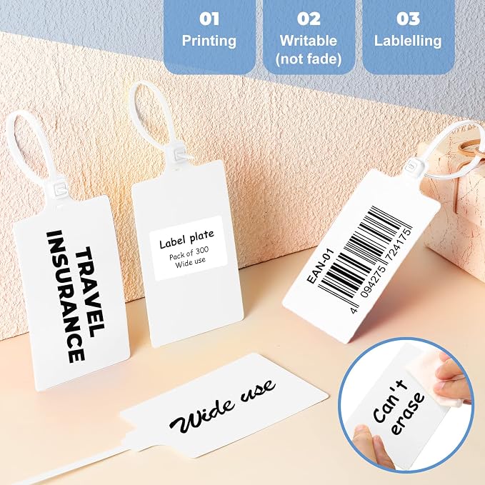 Yexiya 300 Pcs Plastic Tags Seals Shipping Label 255 mm Total Length Waterproof Plastic Hanging Tags and 3 Color Marker Pen for Logistics Ship Luggage Labeling Fastener(White)