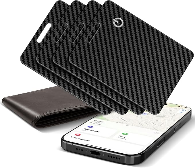 Wallet Tracker Card for Apple Find My (iOS Only), Ultra-Thin Bluetooth Tracker Smart Card Wallet Finder, IP68 Waterproof Slim Item Locator for Wallets, Keys, Passport & Luggage Tags (Jet Black)