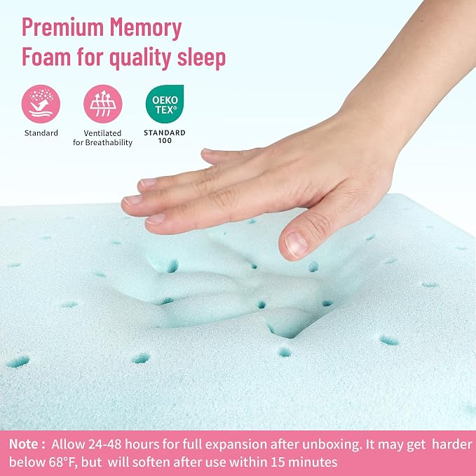 CushyOasis Memory Foam Pillows for Side, Back and Stomach Sleepers, Set of 2, Bed Pillow with Washable Cover and Breathable Mesh, Bed Pillow for Sleeping (Pink，Standard Size)