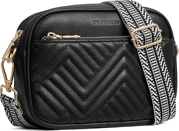 BOSTANTEN Quilted Crossbody Bags for Women Vegan Leather Purses Shoulder Handbags with Wide Strap