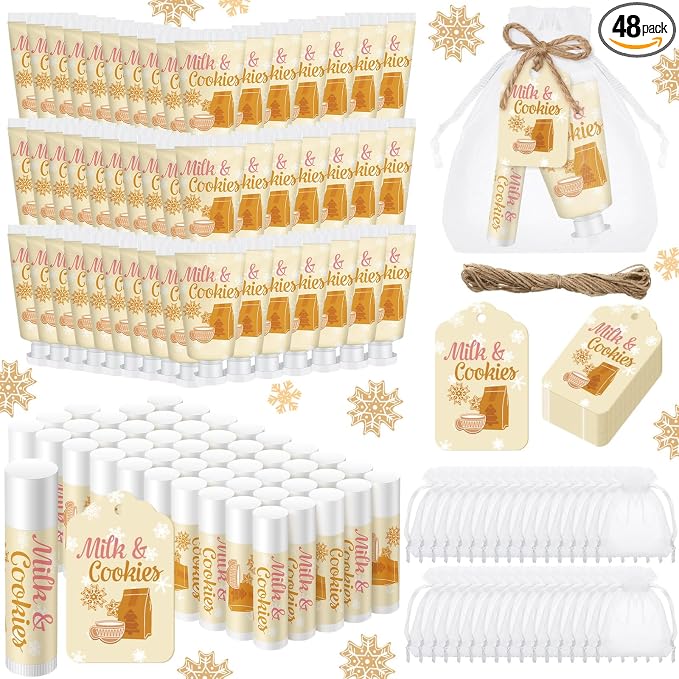 192 Pcs Christmas Hand Cream and Lip Balm Gifts 48 Sets Milk and Cookies Winter Christmas Party Favors Xmas Bridal Baby Shower Gifts Hand Lotion and Lip Balm for Guest Wedding Party Supplies