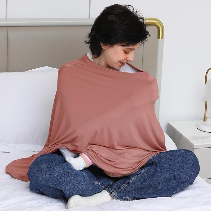 Seejoy Multi-use Nursing Cover for Breastfeeding, 360°Full Coverage Nursing Poncho, Rayon Soft & Breathable Breastfeeding Cover up (Smooth Rayon, Blush)