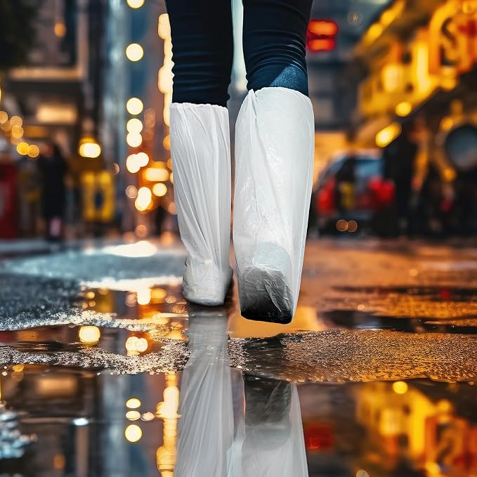 Haysandy 180 Pieces Shoe Covers Disposable Non Slip Plastic Boot Covers Long Waterproof Shoes Covers Safety Boot Shoe Covers 21.6 Inch Tall Shoe Coverings for Men Women Rainy Day Use (White)