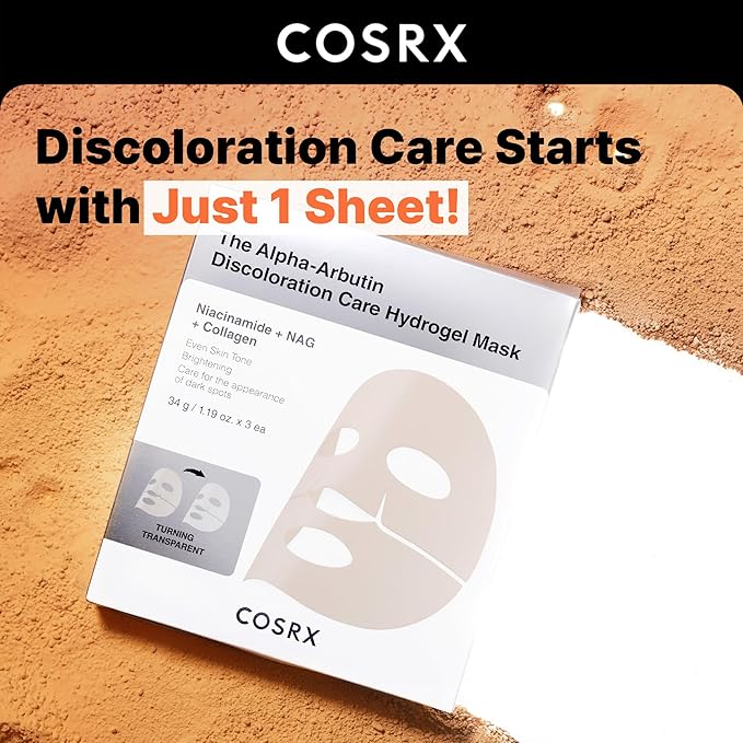 COSRX The Alpha-Arbutin Discoloration Care Hydrogel Face Masks Skincare 3 EA, Collagen Face Mask, Travel Essentials, Overnight Face Mask, Korean SkinCare, Mothers Day Gifts for Woman