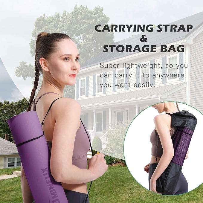 Yoga Mat Non Slip, Pilates Fitness Mats, Eco Friendly, Anti-Tear 1/4" Thick Yoga Mats for Women, Exercise Mats for Home Workout with Carrying Sling and Storage Bag
