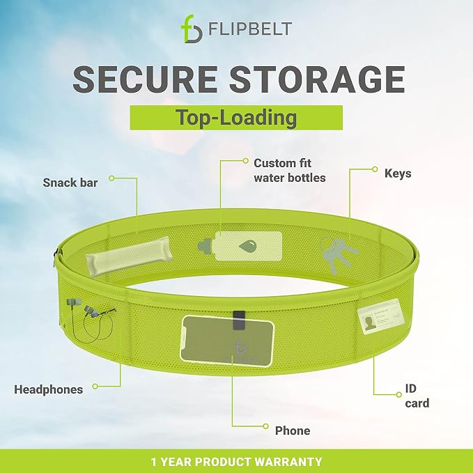 FlipBelt Lightweight Running Air Belt, Fitness and Running Fanny Pack for Women and Men, Non Chafing Waist Band Pack for Phone, Keys, Money, Moisture Wicking Storage Belt, USA Company