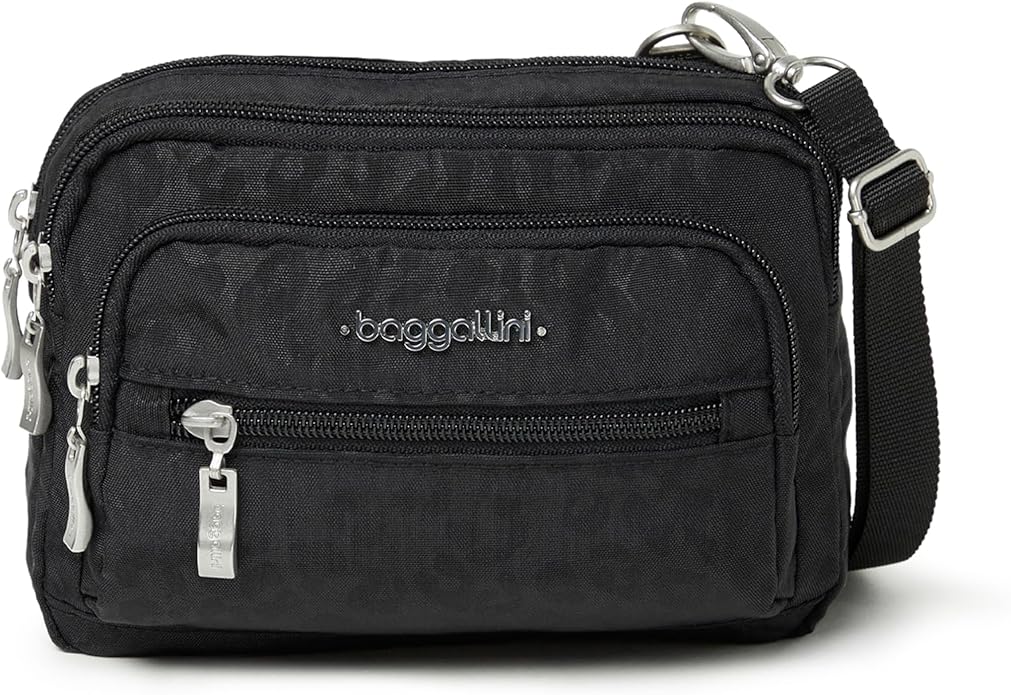 Baggallini Triple Zip Small Crossbody Bag for Women - Lightweight Convertible Fanny Pack Belt Bag