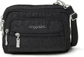 Baggallini Triple Zip Small Crossbody Bag for Women - Lightweight Convertible Fanny Pack Belt Bag