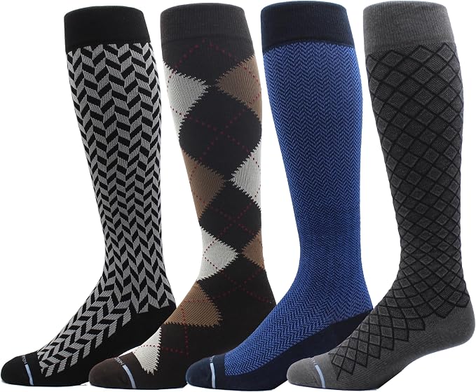 Dr. Motion 4 Pairs Men's Athletic Traveler Graduated Compression Knee High Socks