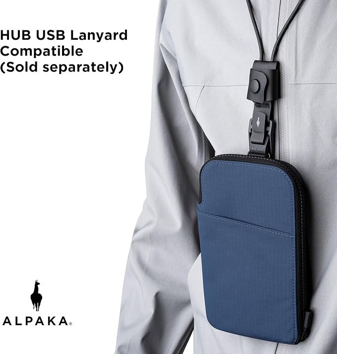 ALPAKA Zip Travel Wallet Blue Axoflux 210D - RFID Passport Holder - Self Locking Zipper - Tear Resistant Material - Four Pockets and Two Card Slots - HUB Accessories Compatible