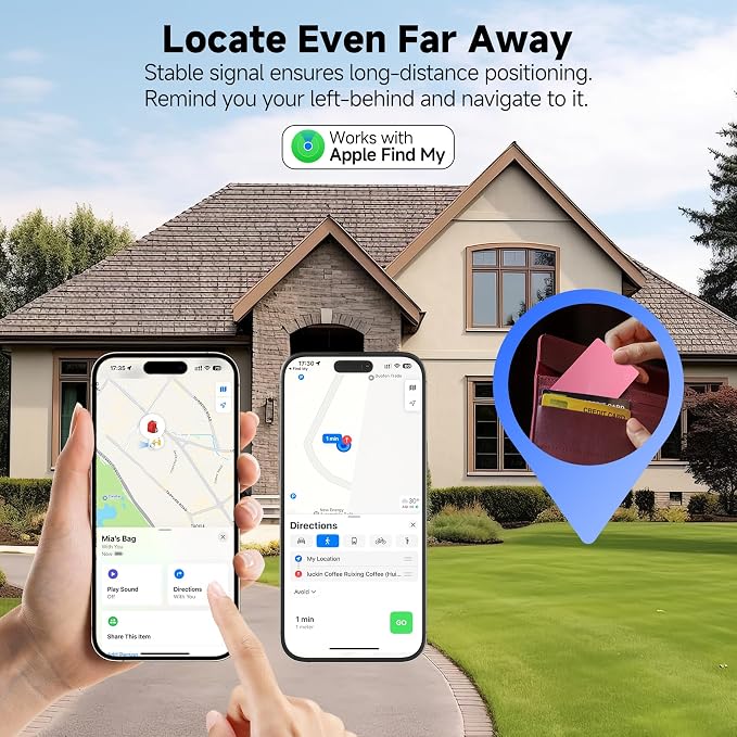 2026 [Apple MFi Certified] (iOS Only) Wallet Tracker Card, Rechargeable Thin Finder, Works with Apple Find My (iOS Only), Item Locator for Luggage Tags, Passports, Phone (Pink, 1)