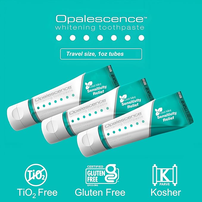 Opalescence Sensitive Whitening Toothpaste, Travel Size 1 Ounce (6 Pack) Fluoride Teeth Whitening Toothpaste for Sensitive Teeth. Mint Flavor, 3472-6