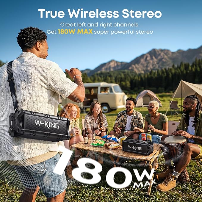 W-KING Bluetooth Speaker, 90W Max Loud IPX6 Waterproof Portable Speaker, 50W Deep Bass/Subwoofer *2/40H/EQ/TF/AUX, 105dB Large Boombox Outdoor Speakers Bluetooth Wireless for Party/Camping/Jobsite