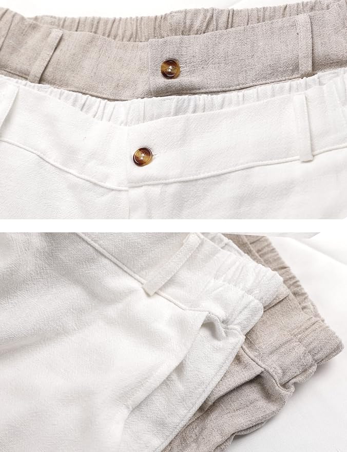 Hooever Womens Cotton Linen Pants Casual Button Up High Waisted Wide Leg Trousers