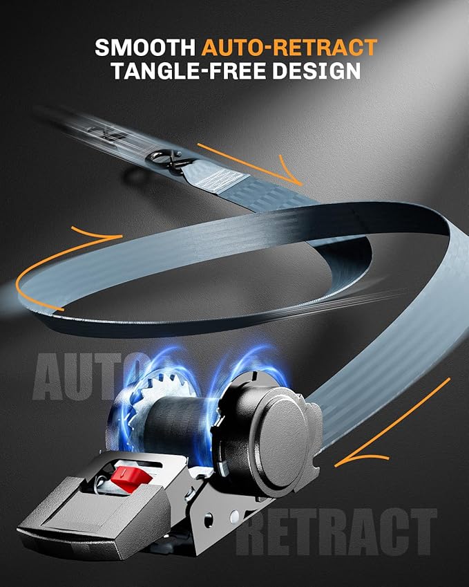 WELLUCK Retractable Ratchet Tie Down Straps for Boat Trailer, Jetski – Heavy Duty 3300lbs Break Strength with Transom Bolt-On, 2 x 72 Inch, 2-Pack