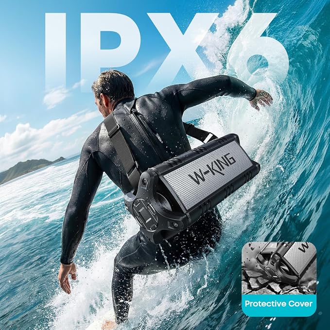 W-KING Bluetooth Speaker Loud, 90W Max IPX6 Waterproof Portable Outdoor Speaker, 50W Deep Bass Subwoofer/40H/EQ/Dual Pairing/TF/AUX, Large Boombox Wireless Speakers for Home, Party, Camping, Beach