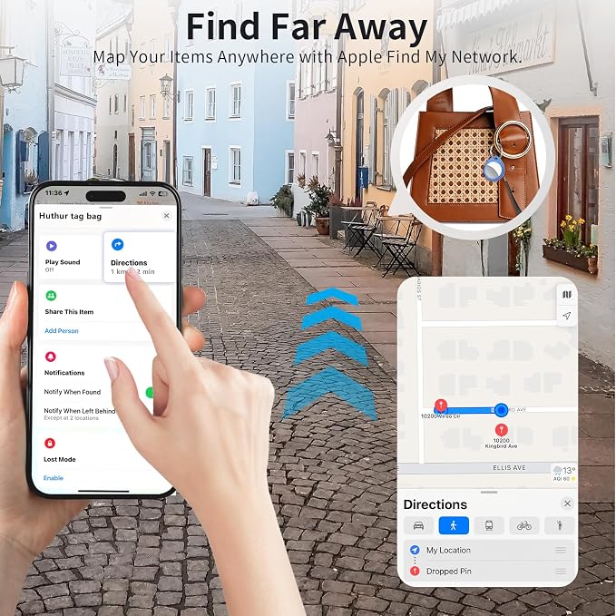 Air Tracker Tags-4 Pack Blue, 5.3 Bluetooth Tracker Work with Apple Find My (iOS Only), 100dB Sound, Smart Tag with Keychain/Lanyard, Item Finder for Luggage/Key/Suitcase, Replaceable Battery.