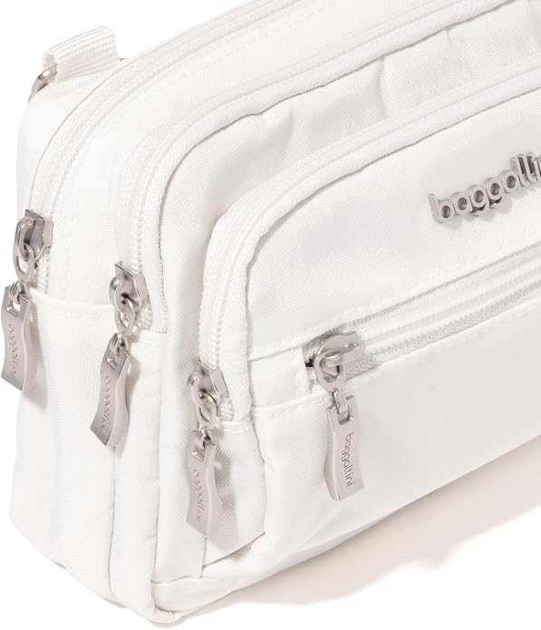 Baggallini Triple Zip Small Crossbody Bag for Women - Lightweight Convertible Fanny Pack Belt Bag