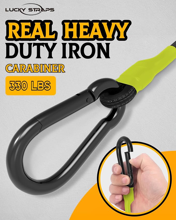 8 Pcs 72 Inch Heavy Duty Carabiner Bungee Cord Outdoor with 190 Lbs Max Break Strength, Black/Yellow Bungee Straps with Upgraded Carabiner Hooks for Luggage Rack, Cargo, Hand Carts, Bike, Camping, etc