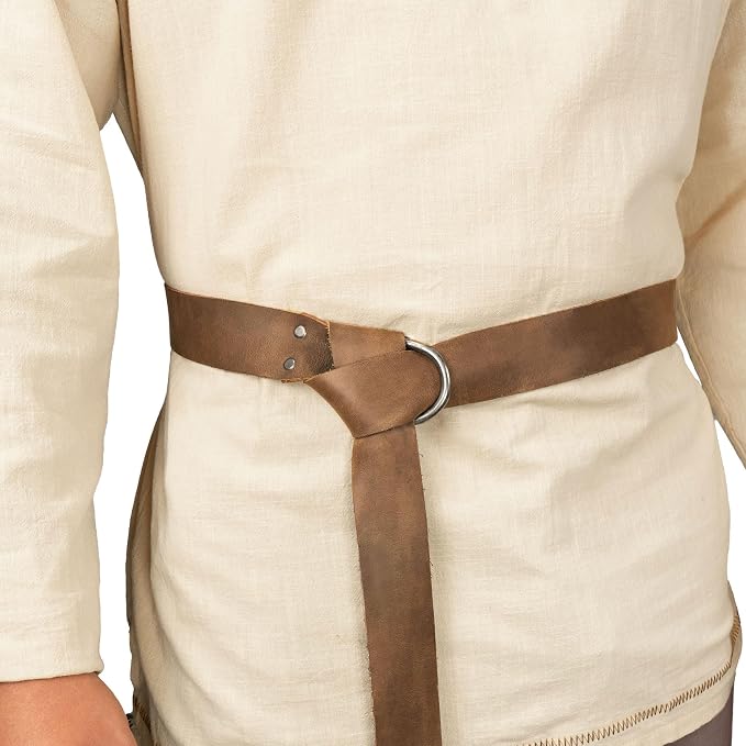 Hide & Play, Leather Medieval Belt with Half Ring Closure, Renaissance Style, Adjustable Strap for Viking Cosplay, Handmade