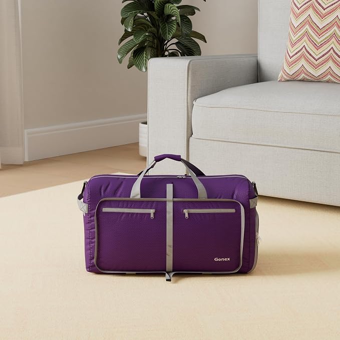 Gonex Large Foldable Travel Duffle Bag with Shoes Compartment, Packable Lightweight Water Repellent Duffel Bag for Camping Gym Weekender Bag