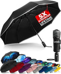 TUMELLA Strongest Windproof Travel Umbrella (Compact, 100MPH Wind-Tested), Light, Portable, One-Handed Use, Automatic Folding Rain Umbrella, Durable, Premium Grip, Fits Car & Backpack