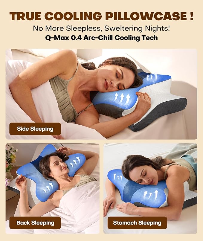 Cozyplayer True Cooling Cervical Neck Pillow for Pain Relief, Ergonomic Side Sleeper Pillow for Neck Support, Odorless Orthopedic Contour Memory Foam Pillows, Bed Pillow for Back Stomach Sleeper