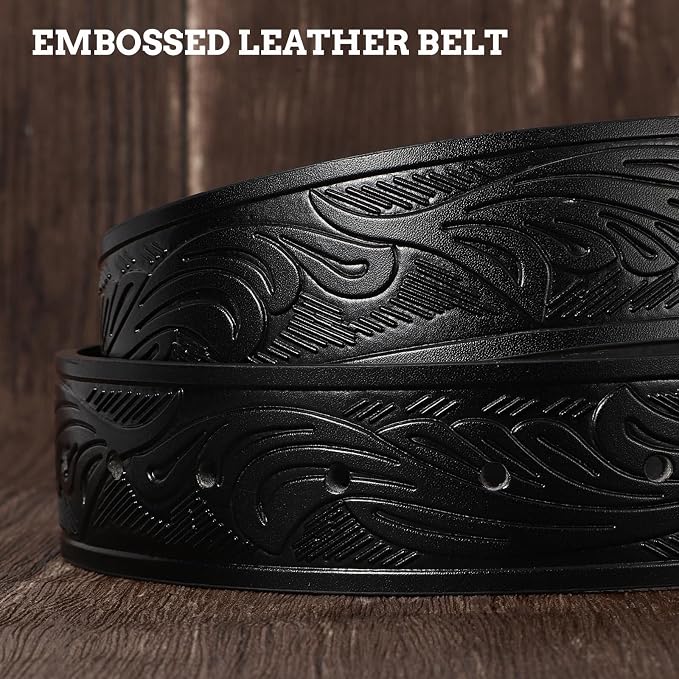 SANSTHS Western Cowboy Belts for Men Women, Mens Western Belt Bull Buckle Country Belt Cowboy Leather Belt for Jeans