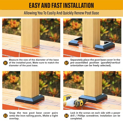 Post Base Cover, Split Type Skirt for Indoor/Outdoor Iron Deck Railing Decorative Covers (1, Post-5.5" Base-8.8")
