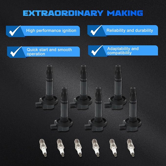 6PCS UF553 Ignition Coils & 6PCS Iridium Spark Plugs Ignition Coils Pack Fits for 2011-2017 F-150, 2015-2018 Transit-250 Transit-350, 2007-2016 MKX, 2007-2015 CX-9 3.5L 3.7L, Aftermarket Parts