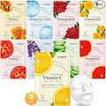 KONEUK 9 Pack Collagen Face Masks Skincare for Women, Hydrating Sheet Face Masks Suitable for All Skin Types, Bulk Facial Masks for Women Skin Care, Face Mask Gifts Set for Spa Party