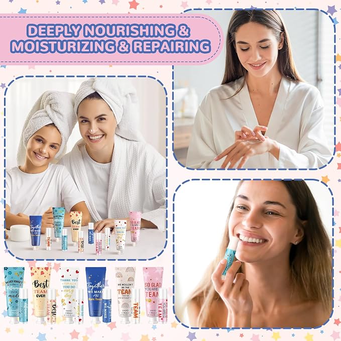 48set/192pcs Best Team Ever Gifts Team Appreciation Thank You Gifts for Coworkers Women Employee Appreciation Gift Party Favors Basket Stuffers Items Travel Hand Lotion and Lip Balm Set