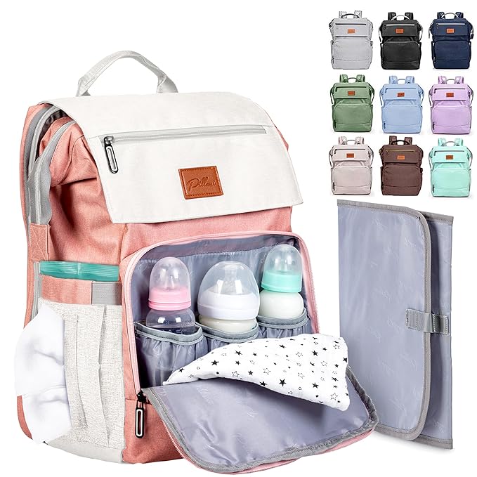 PILLANI Baby Diaper Bag Backpack - Toddler Backpack - Baby Bag for Girls & Boys, Large Waterproof Diaper Backpack - Diaper Bags with Changing Pad, Best Baby Shower Gifts - Stylish Pink Cute Diaper Bag
