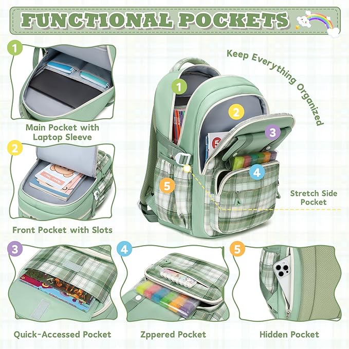 MUSEVOS Girls Backpack, Elementary Middle School Backpack, Large Capacity Kids Bookbag