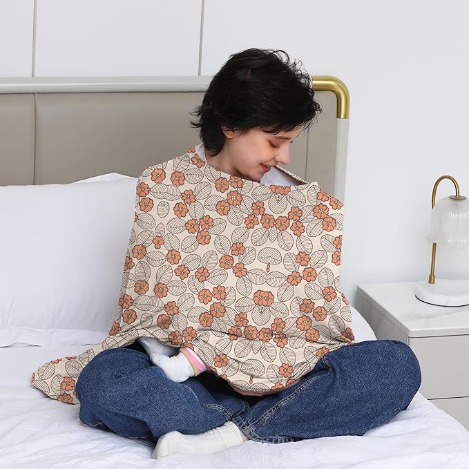 Seejoy Multi-use Nursing Cover for Breastfeeding, 360°Full Coverage Nursing Poncho, Rayon Soft & Breathable Breastfeeding Cover up (Smooth Rayon, Floral Leaf)