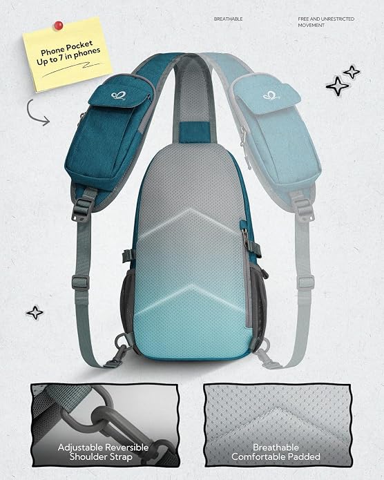 WATERFLY Sling Bag Crossbody Backpack: 8L RFID Anti Theft Cross Body Shoulder Bag Travel Crossover Side Bag for Men Women