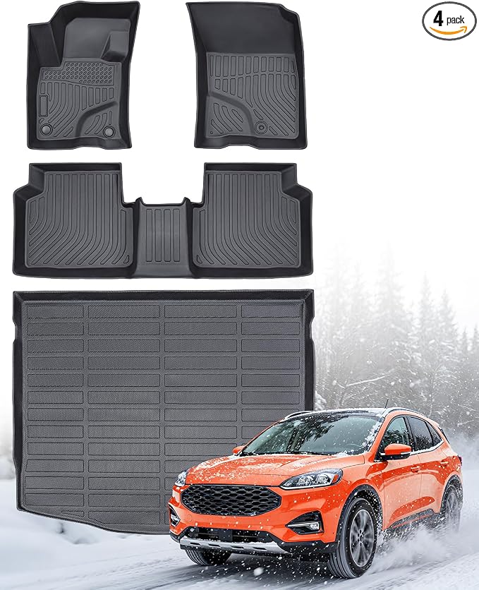 CreekT® All Weather Floor Mats & Cargo Mat for Ford Escape 2020-2025 2026(Not for Hybrid),Rubber Waterproof Custom Fit for Ford Escape Floor Mats,S SE SEL Accessories 4PCS