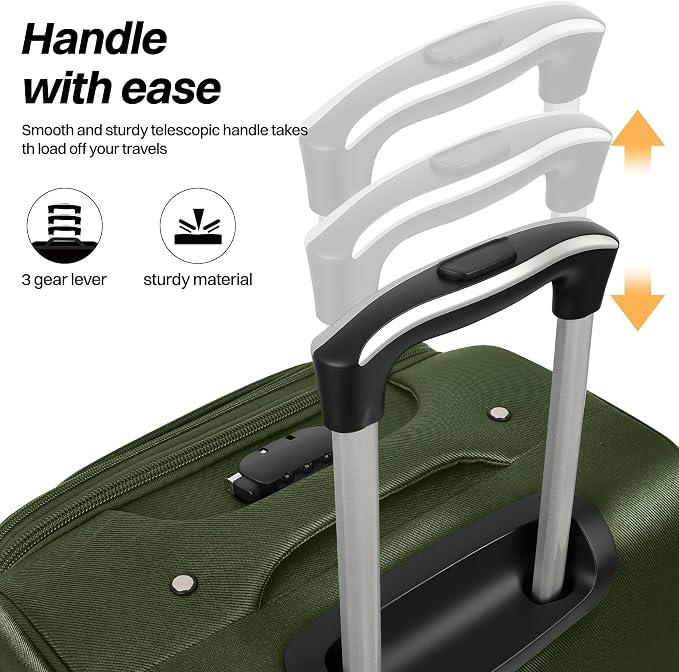 32'' Large Softside Suitcase,Expandable 15% Luggage,with Double Spinner Wheels and LOCK,Lightweight Travel Suitcase for Men/Women（Green-Grey,32in）