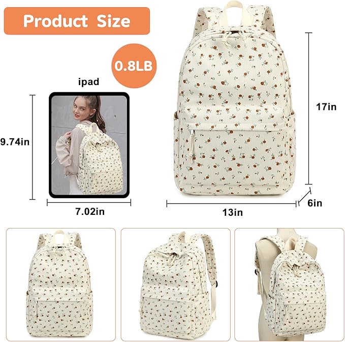 Bluboon School Backpack for Teen Girls Bookbags Elementary High School Corduroy Laptop Bags Women Travel Daypacks