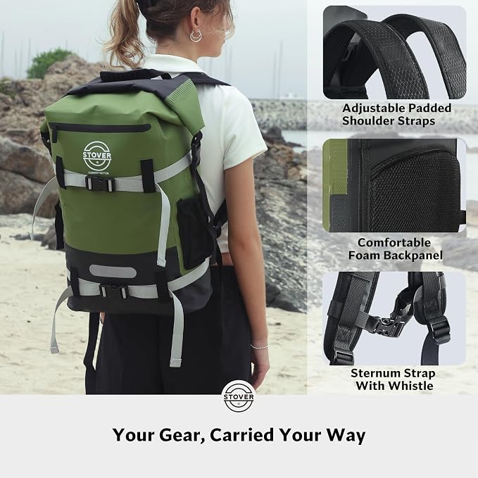 STOVER 5/10/25/30/40/55L Waterproof Dry Bag- Roll-Top Backpack w/Phone Case- Kayaking, Hiking, Camping, Boating- Men/Women