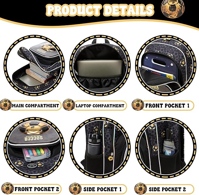 Kids Backpack for Boys Soccer School Backpack for Kids with Lunch Box Toddler Preschool Bookbag for Boys Lightweight Travel Backpack for School