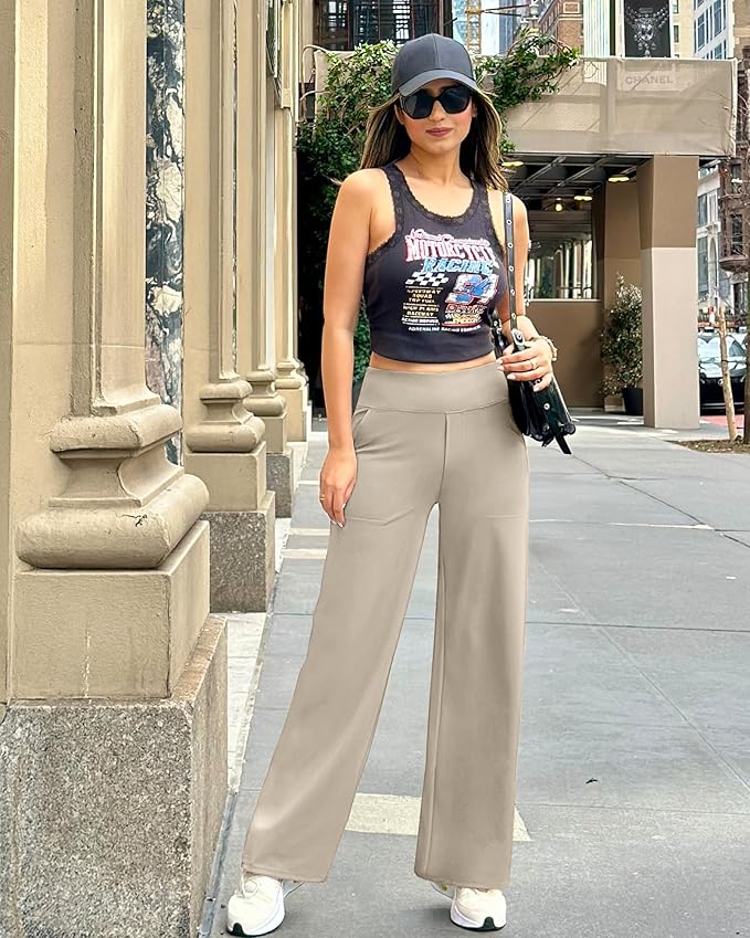 G4Free EverGoing Yoga Pants Women Wide Leg Pants with Pockets High Waist Stretch Dress Casual Sweatpants Petite/Regular/Tall