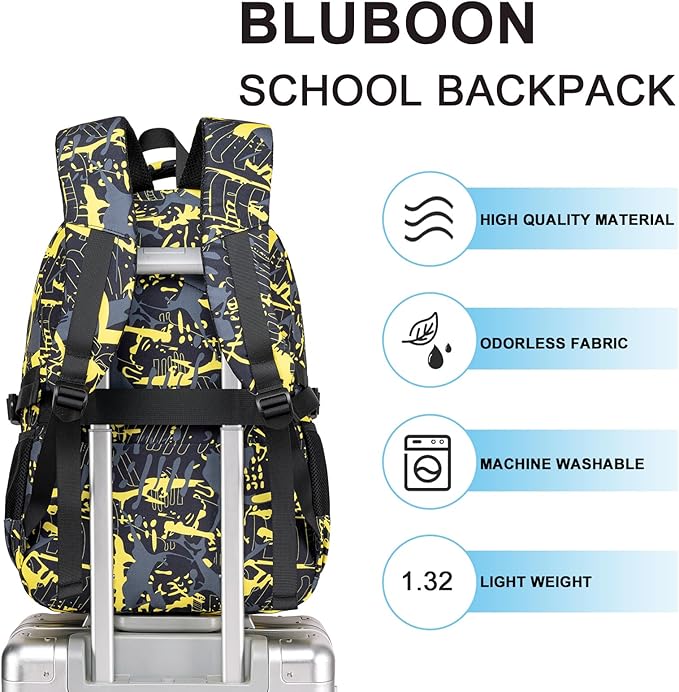 Bluboon Kids Backpack Boys Camo Bookbag Teens Elementary School Bag Daypack Travel Back Pack Middle school (Boy-Yellow camo)