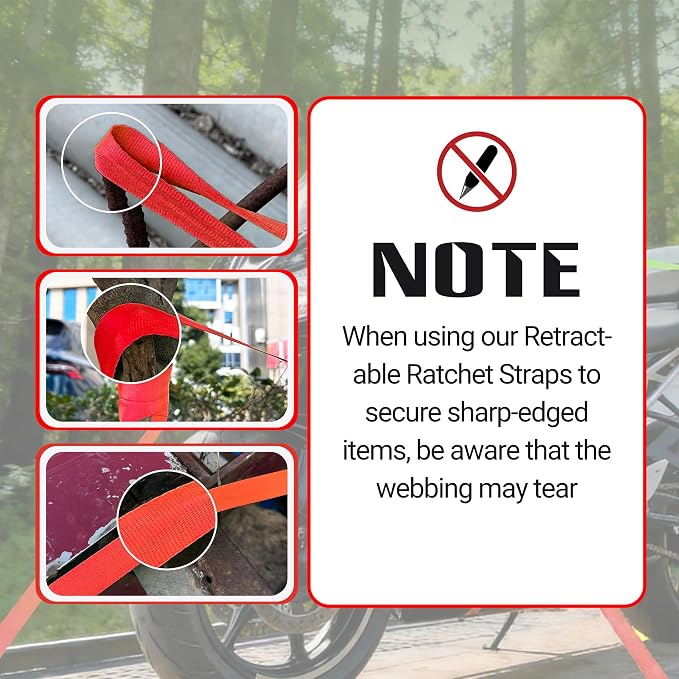 Retractable Ratchet Straps 1" x 13Ft, Heavy Duty Self Retracting Tie Down Straps, 1800lb Break Strength Auto Retract Cargo Straps for Truck, Trailer, Motorcycle, ATV, UTV, (Red, 2 Pack)
