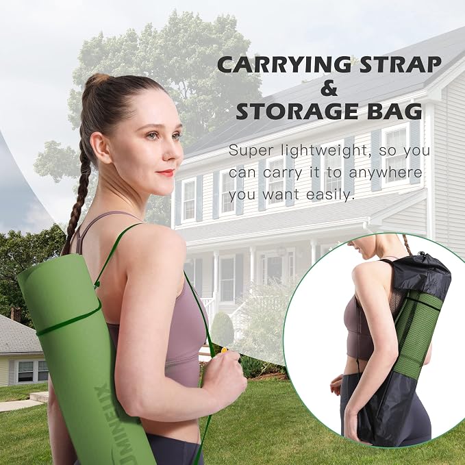 Yoga Mat Non Slip, Pilates Fitness Mats, Eco Friendly, Anti-Tear 1/4" Thick Yoga Mats for Women, Exercise Mats for Home Workout with Carrying Sling and Storage Bag