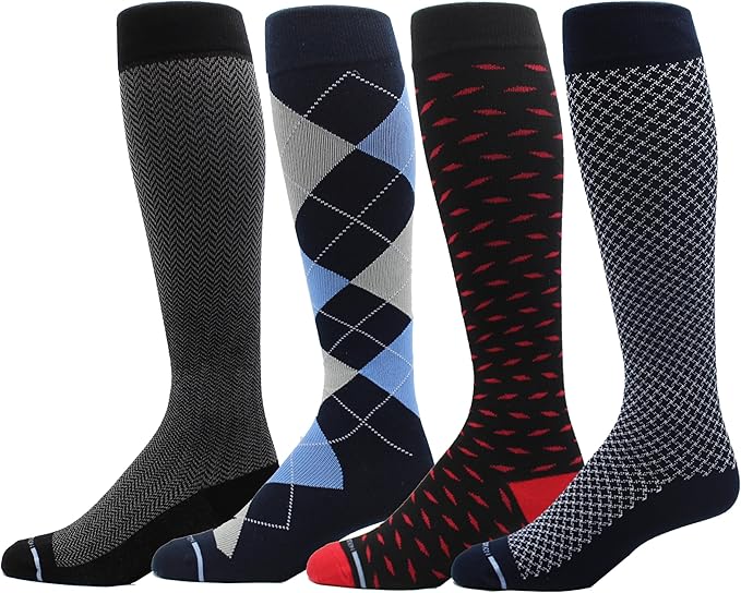 Dr. Motion 4 Pairs Men's Athletic Traveler Graduated Compression Knee High Socks