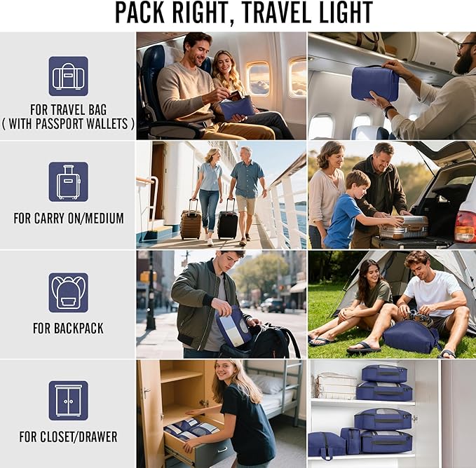 Veken 10 Set Packing Cubes for Travel Essentials, Suitcase Organizer Bags in 4 Sizes, Carry-On Luggage Accessories with Large Laundry Bag & Passport Holder, Must-Have for Airplane, Road Trip & Camping
