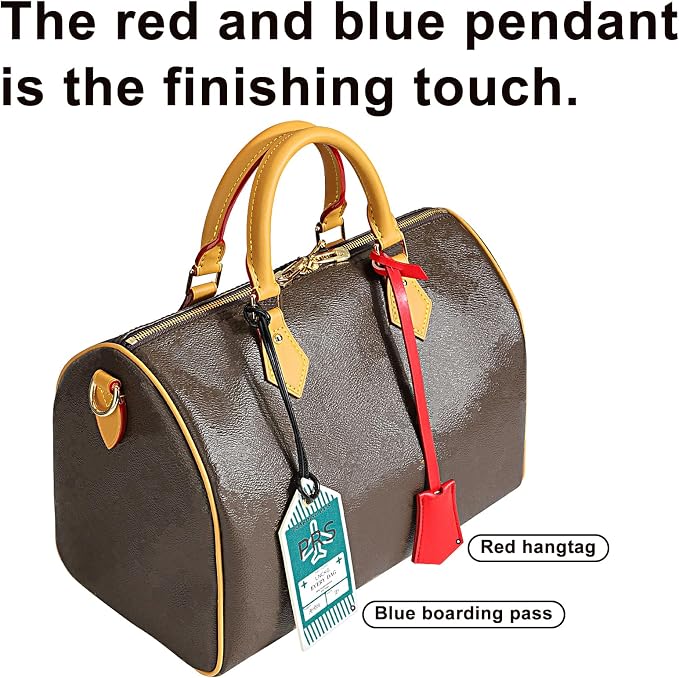 Genuine Leather Bag Charm Decorative Hang Tag & Boarding Pass Keychain for Speedy 25 30 35,Luggage Tag, Suitcase Tags(TAG+Pass-RED)