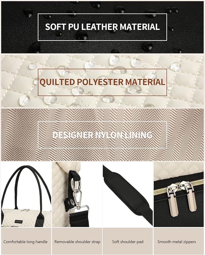Weekender Bags for Women Travel, Under Seat Carry On Bags for Airplanes Overnight Bag with Shoe Compartment Luggage Sleeve, Foldie Travel Tote Bag Hospital Bag, Travel Gifts, White Black